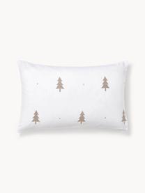 Copricuscino in flanella con motivo natalizio X-mas Tree, Bianco, beige, Larg. 50 x Lung. 80 cm