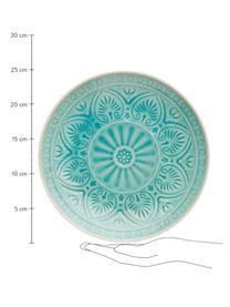 Handbeschilderd dinerbord Sumatra in turquoise, Keramiek, Turquoise, Ø 25 cm