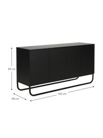 Klassisches Sideboard Sanford in Schwarz mit Türen, Korpus: Mitteldichte Holzfaserpla, Fußgestell: Metall, pulverbeschichtet, Schwarz, 160 x 83 cm