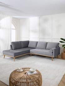 Samt-Ecksofa Saint (3-Sitzer) in Grau mit Eichenholz-Füßen, Bezug: Samt (Polyester) Der hoch, Gestell: Massives Eichenholz, Span, Samt Grau, B 243 x T 220 cm