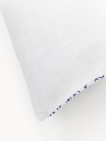 Housse de coussin 45x45 en coton brodé Tabitha, Blanc, bleu foncé, larg. 45 x long. 45 cm