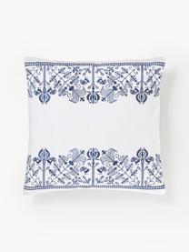 Housse de coussin 45x45 en coton brodé Tabitha, Blanc, bleu foncé, larg. 45 x long. 45 cm