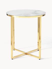 Okrúhly odkladací stolík so sklenenou doskou Antigua, Biela so vzhľadom mramoru, odtiene zlatej, Ø 45 x V 50 cm