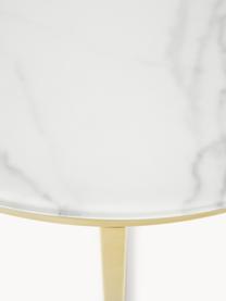 Runder Beistelltisch Antigua mit Glasplatte in Marmor-Optik, Tischplatte: Glas, matt bedruckt, Gestell: Metall, vermessingt, Marmor-Optik Weiß, Goldfarben glänzend, Ø 45 x H 50 cm