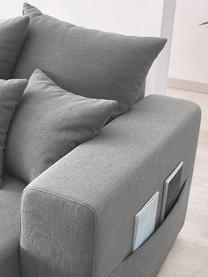 Divano letto angolare componibile in tessuto grigio chiaro con contenitore Elvi, Rivestimento: poliestere, Sottostruttura: legno, molle Nosag, Piedini: materiale sintetico, Grigio chiaro, Larg. 282 x Prof. 153 cm