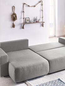 Divano letto angolare componibile in tessuto grigio chiaro con contenitore Elvi, Rivestimento: poliestere, Sottostruttura: legno, molle Nosag, Piedini: materiale sintetico, Grigio chiaro, Larg. 282 x Prof. 153 cm