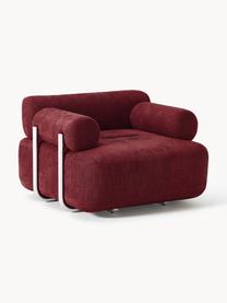 Loungefauteuil Stella, Bekleding: 85 % polyester, 15 % kato, Frame: massief sparrenhout, PEFC, Poten: kunststof, Geweven stof wijnrood, B 111 x D 100 cm