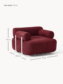 Poltrona lounge Stella, Rivestimento: 85% poliestere, 15% coton, Rivestimento: imbottitura in schiuma, Struttura: legno di abete rosso, cer, Piedini: plastica, Tessuto rosso vino, Larg. 111 x Prof. 100 cm