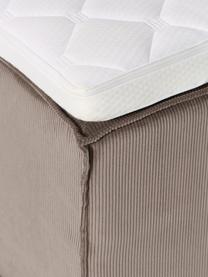 Cord-Boxspringbett Lennon, Bezug: 92 % Polyester, 8 % Polya, Matratze: 7-Zonen-Taschenfederkern, Füße: Massives Birkenholz Diese, Cord Taupe, B 140 x L 200 cm, Härtegrad H2