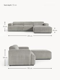 Cord-Ecksofa Melva (4-Sitzer), Bezug: Cord (92% Polyester, 8% P, Gestell: Massives Kiefernholz, Spa, Füße: Kunststoff Dieses Produkt, Cord Grau, B 319 x T 195 cm, Eckteil links