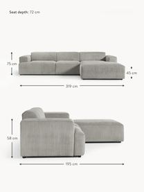 Cord-Ecksofa Melva (4-Sitzer), Bezug: Cord (92% Polyester, 8% P, Gestell: Massives Kiefernholz, Spa, Füße: Kunststoff Dieses Produkt, Cord Grau, B 319 x T 195 cm, Eckteil links