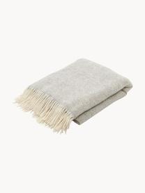 Plaid en laine avec motif à chevrons et franges Tirol, Gris clair, larg. 140 x long. 200 cm
