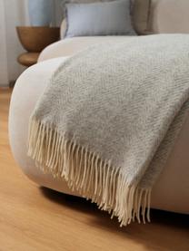 Manta de lana con flecos Tirol-Mona, Gris claro, blanco, An 140 x L 200 cm