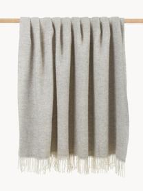 Couverture en laine avec motif à chevrons et franges Tirol-Mona, Gris clair, larg. 140 x long. 200 cm