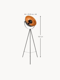 Tripod vloerlamp Bernice, Lampenkap: gecoat metaal, Lampvoet: gecoat metaal, Zwart, oranje, H 150 cm