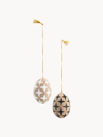 Adornos de Pascua para colgar artesanales de papel maché Ostereier, 2 uds., Cordón: plástico, Beige, negro, blanco, Ø 5 x Al 7 cm