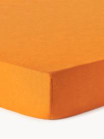 Drap-housse en lin délavé pour surmatelas Airy, Orange, larg. 90 x long. 200 cm, haut. 15 cm