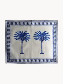 Tovagliette americane in cotone stampato a mano The Palms 4 pz, 100% cotone, Bianco, tonalità blu, Larg. 40 x Lung. 50 cm