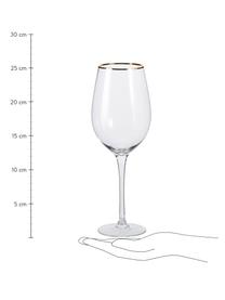 Verre à vin transparent avec bord doré Chloe, 4 pièces, Verre, Transparent, couleur dorée, Ø 9 x haut. 26 cm