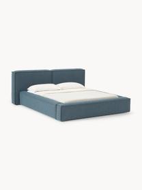 Letto imbottito in bouclé con contenitore Lennon, Rivestimento: bouclé (80% poliestere, 2, Rivestimento: schiuma, certificata Cert, Struttura: legno di pino massiccio, , Piedini: legno, plastica Questo pr, Bouclé grigio-blu, Larg. 208 x Lung. 243 cm (superfice 140 x 200 cm)