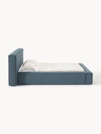 Letto imbottito in bouclé con contenitore Lennon, Rivestimento: bouclé (80% poliestere, 2, Rivestimento: schiuma, certificata Cert, Struttura: legno di pino massiccio, , Piedini: legno, plastica Questo pr, Bouclé grigio-blu, Larg. 208 x Lung. 243 cm (superfice 140 x 200 cm)