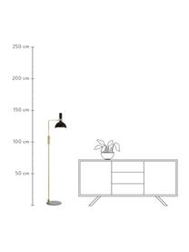 Dimbare leeslamp Larry van metaal, Lampenkap: gelakt messing, Frame: messing, Lampvoet: gelakt messing, Zwart, messingkleurig, B 33 x H 146 cm