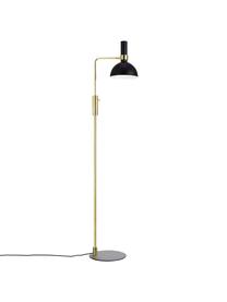 Dimbare leeslamp Larry van metaal, Lampenkap: gelakt messing, Frame: messing, Lampvoet: gelakt messing, Zwart, messingkleurig, B 33 x H 146 cm