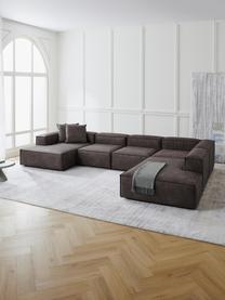 Modulaire woonlandschap Lennon van gerecycled leer, Bekleding: gerecycled leer (70% leer, Frame: massief hout, multiplex, Poten: kunststof Dit product is , Leer taupe, B 418 x D 269 cm, hoekdeel rechts