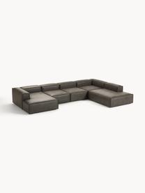 Modulaire woonlandschap Lennon van gerecycled leer, Bekleding: gerecycled leer (70% leer, Frame: massief hout, multiplex, Poten: kunststof Dit product is , Leer taupe, B 418 x D 269 cm, hoekdeel rechts