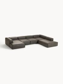 Modulaire woonlandschap Lennon van gerecycled leer, Bekleding: gerecycled leer (70% leer, Frame: massief hout, multiplex, Poten: kunststof Dit product is , Leer taupe, B 418 x D 269 cm, hoekdeel rechts