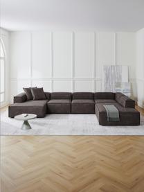 Modulaire woonlandschap Lennon van gerecycled leer, Bekleding: gerecycled leer (70% leer, Frame: massief hout, multiplex, Poten: kunststof Dit product is , Leer taupe, B 418 x D 269 cm, hoekdeel rechts