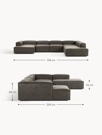 Sofá rinconera modular de cuero reciclado Lennon, Tapizado: cuero reciclado (70% cuer, Estructura: madera maciza, madera con, Patas: plástico Este producto es, Cuero gris pardo, An 418 x F 269 cm, chaise longue derecha