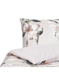 Baumwollsatin-Bettwäsche Flori in Beige mit Blumen-Print, Webart: Satin Fadendichte 210 TC,, Vorderseite: Beige, Cremeweiss Rückseite: Beige, 200 x 200 cm + 2 Kissen 80 x 80 cm