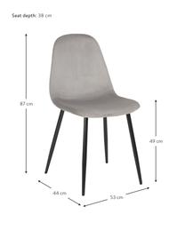 Fluwelen stoelen Karla in grijs, 2 stuks, Bekleding: fluweel (100% polyester), Poten: gepoedercoat metaal, Fluweel grijs, B 44 x D 53 cm