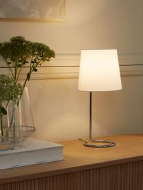 Tafellamp Cade, Lampenkap: textiel, Lampvoet: geborsteld metaal, Wit, zilverkleurig, Ø 19 x H 42 cm