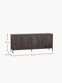 Dressoir Avourio van essenhout met geribde voorkant, Frame: eikenhout, Poten: gecoat metaal Dit product, Essenhout, donker, B 200 cm x H 85 cm