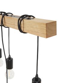Grote hanglamp Townshend van hout, Baldakijn: gelakt staal, Zwart, rubberhout, B 150 x D 10 cm