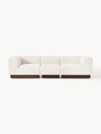 Modulares Sofa Natalie (3-Sitzer) aus Teddy-Bouclé, Bezug: Teddy-Bouclé (100 % Polye, Gestell: mitteldichte Holzfaserpla, Sockel: Massives Buchenholz, lack, Teddy-Bouclé Off White, dunkles Buchenholz, B 283 x T 107 cm