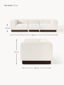 Modulares Sofa Natalie (3-Sitzer) aus Teddy-Bouclé, Bezug: Teddy-Bouclé (100 % Polye, Gestell: mitteldichte Holzfaserpla, Sockel: Massives Buchenholz, lack, Teddy-Bouclé Off White, dunkles Buchenholz, B 283 x T 107 cm