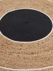 Alfombra redonda de yute con flecos Boham, Yute, algodón, Yute, negro, blanco, Ø 100 cm (Tamaño XS)