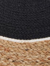 Tapis rond de jute à franges Boham, Jute, noir, blanc