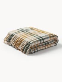 Geruite plaid Timothy met franjes, 53% polyacryl, 20% polyester, 15% wol, 12% polyamide, Lichtbeige, lichtbruin, donkergroen, B 130 x H 170 cm