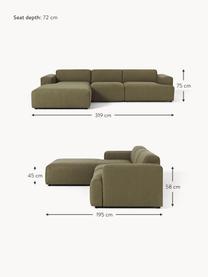 Ecksofa Melva (4-Sitzer), Bezug: 100 % Polyester Der strap, Gestell: Massives Kiefern- und Fic, Webstoff Olivgrün, B 319 x T 195 cm, Eckteil links