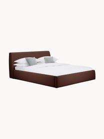 Letto imbottito con contenitore Cloud, Rivestimento: tessuto finemente struttu, Piedini: legno laccato Questo prod, Tessuto rosso vino, Larg. 140 x Lung. 200 cm