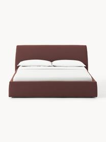 Letto imbottito con contenitore Cloud, Rivestimento: tessuto finemente struttu, Piedini: legno laccato Questo prod, Tessuto rosso vino, Larg. 140 x Lung. 200 cm