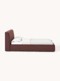 Letto imbottito con contenitore Cloud, Rivestimento: tessuto finemente struttu, Piedini: legno laccato Questo prod, Tessuto rosso vino, Larg. 140 x Lung. 200 cm