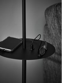 Lampada da lettura con mensola e connessione USB Linear, Paralume: metallo rivestito, Decorazione: acciaio spazzolato, Nero, Alt. 144 cm