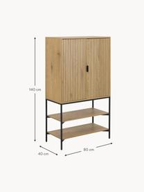 Highboard Jaipur mit geriffelter Front, Hellbeige, Schwarz, B 80 x H 140 cm