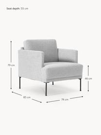 Fotel Fluente, Tapicerka: 100% poliester Dzięki tka, Stelaż: lite drewno sosnowe, skle, Nogi: metal malowany proszkowo , Jasnoszara tkanina, S 74 x G 85 cm