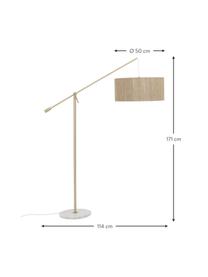Lámpara de pie grande Lisana, Pantalla: yute, Estructura: metal galvanizado, Cable: cubierto en tela, Beige, Ø 50 x Al 171 cm